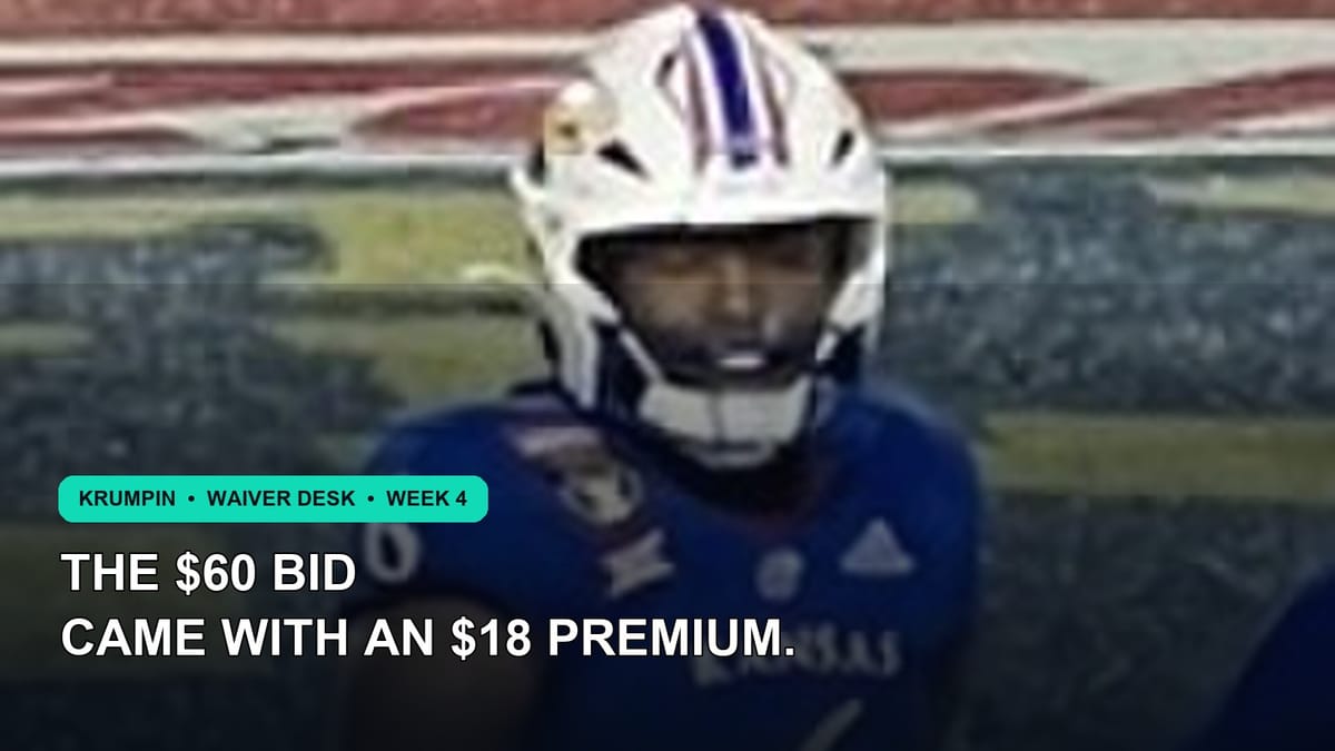 Jalon Daniels in Kansas blue during the 2022 Liberty Bowl, with a Week 4 waiver headline.