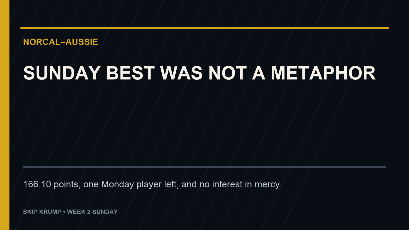 NorCal-Aussie Week 2 Sunday feature card: Sunday Best was not a metaphor