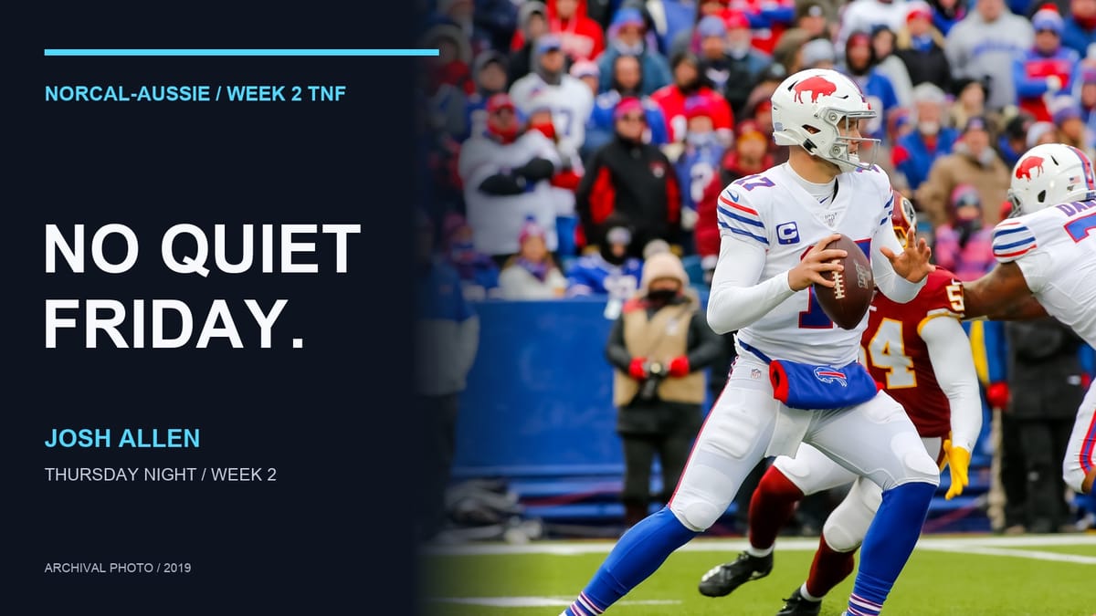 Josh Allen scored 40.82 for Ninja Turtles — original Week 2 Thursday typography card